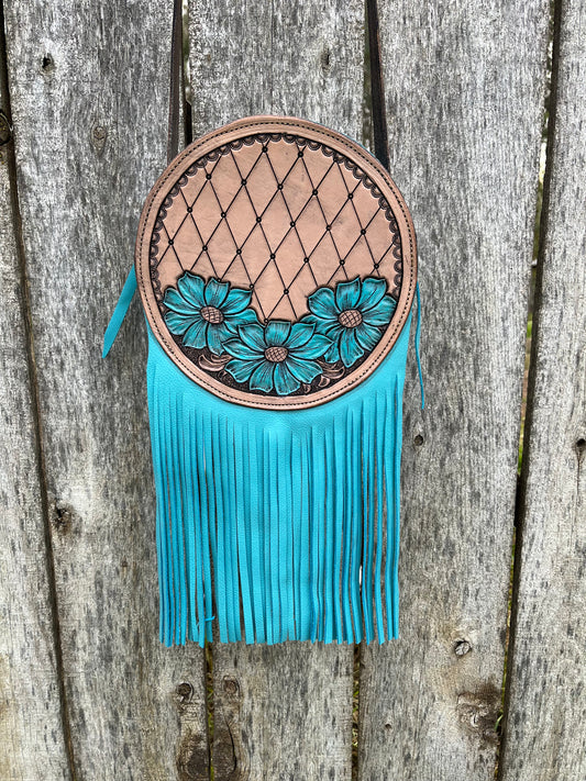 Turquoise round tooled purse