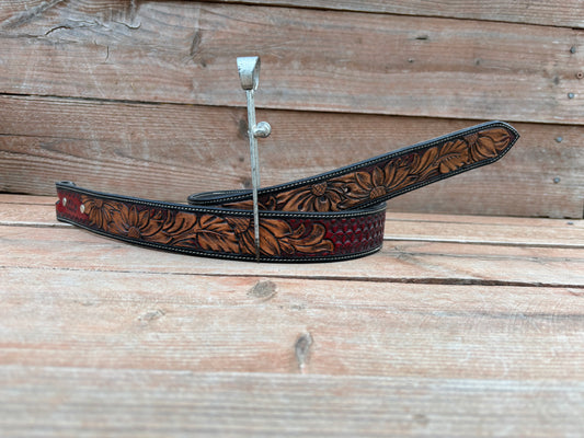 Tooled Belt With Red Back
